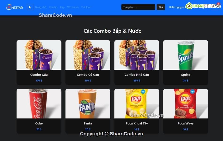 Code web,Web đặt vé xem phim,đặt vé xem phim